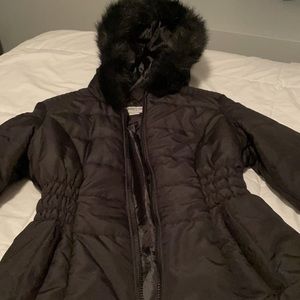Black winter coat with fur hood